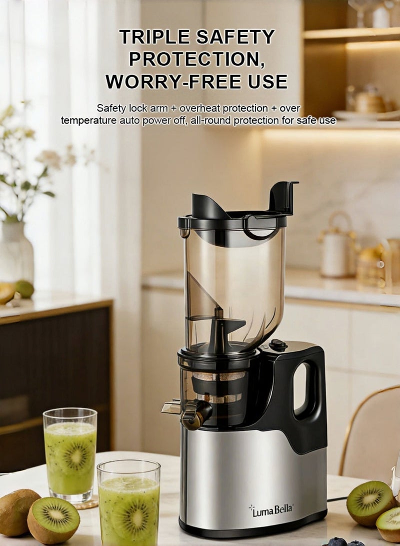 لوما بيلا العصارة الباردة بقوة 800 واط - فتحة تغذية عريضة 5.1 بوصة - عصارة بطيئة احترافية للخضار والفواكه الكاملة - إنتاجية عالية من العصير وسهلة التنظيف - Image 4